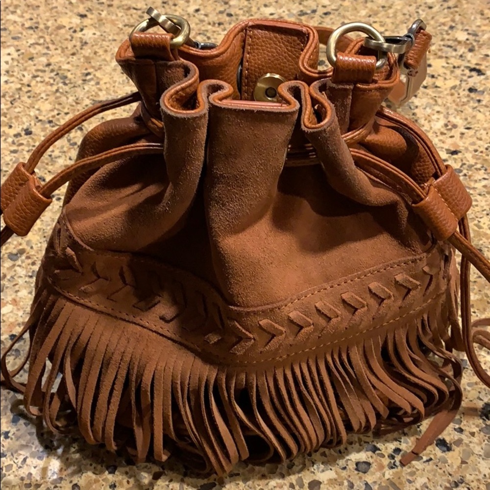 Street Level Brown Suede Fringe Hobo Bag